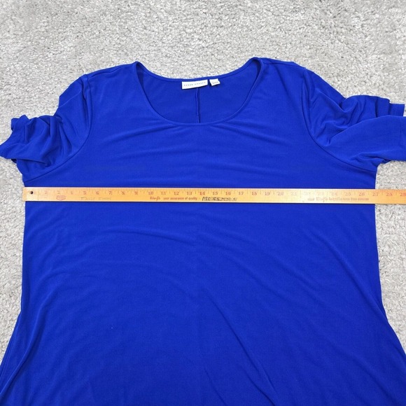 Susan Graver Dress Womens 3X Blue Short Sleeve Shift Pocket Stretch Liquid‎ Knit - Picture 9 of 11